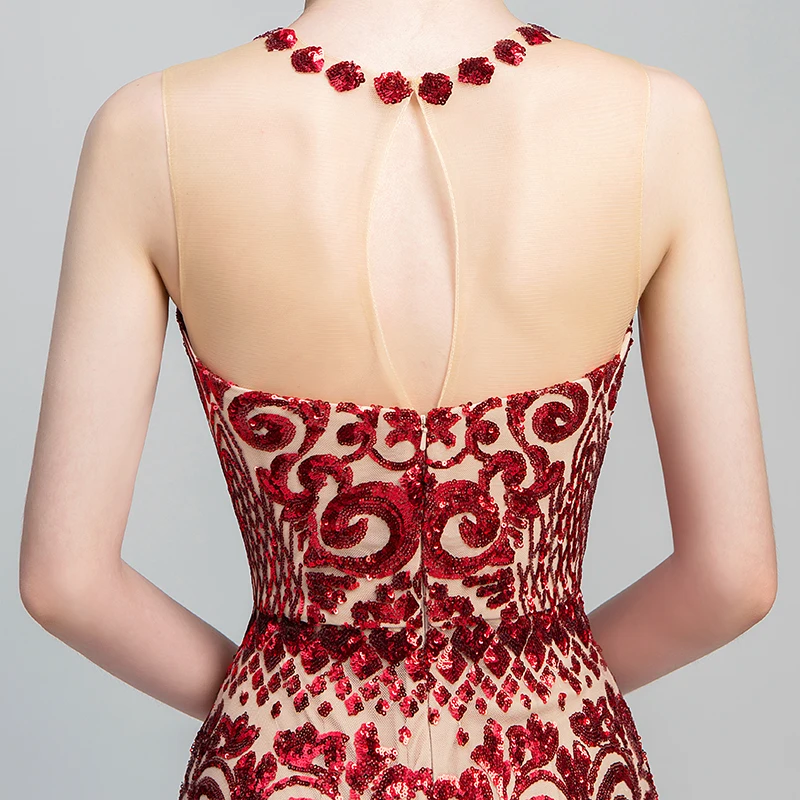 Женское длинное вечернее платье Русалка с блестками красного цвета|Вечерние