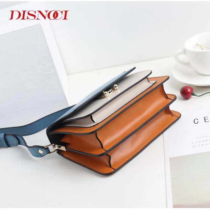 

Retro Cow Leather Patchwork Crossbody Bags Women Color Matching Messenger Bags Organ Shoulder Bag Lady Small Flap Simple Bag