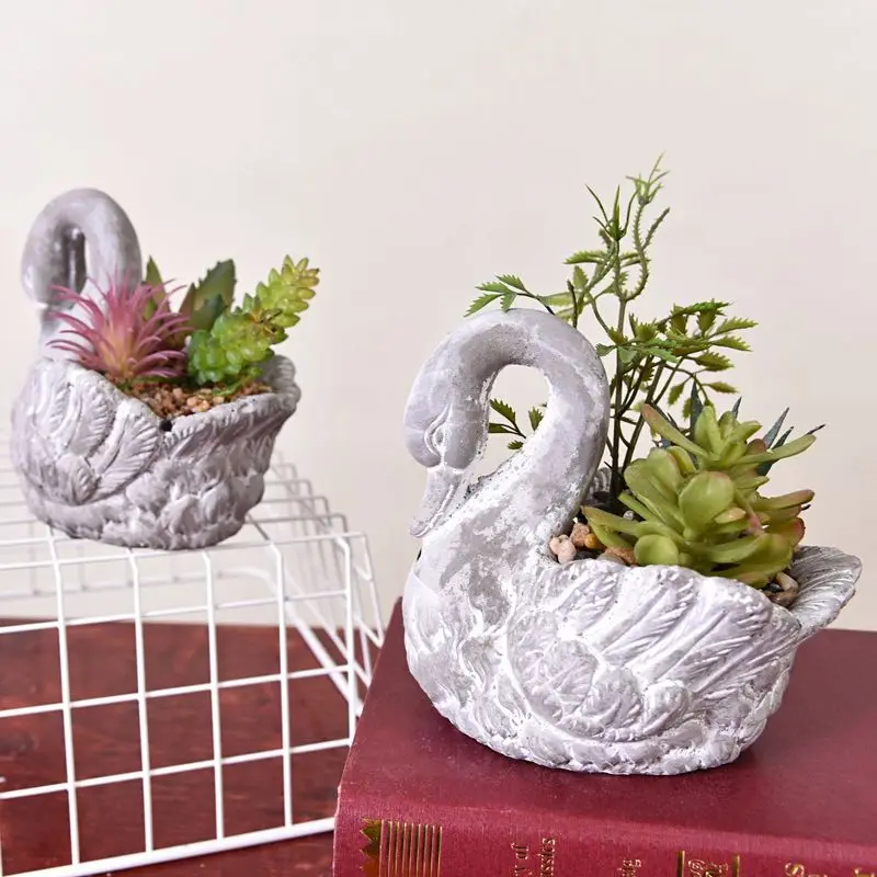 

Cement Swan Pot Simulation Succulent Plant Home Fleshy Simulation Potted Decoration