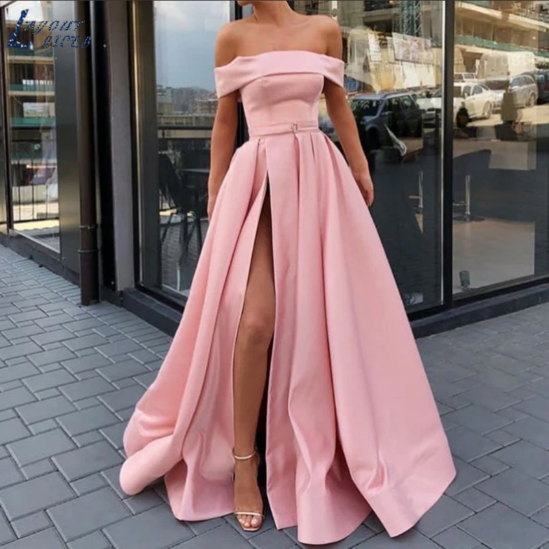 SHJ889 Elegant Boat Neck Ruched Women Long Dress Split A-Line Sexy New Arrival Evening 2019 Custom Made | Свадьбы и торжества