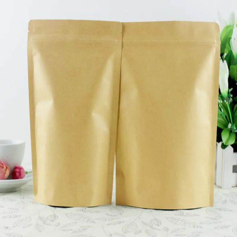 100 шт./лот крафт бумажный мешок стоьте вверх замок молнии внутри алюминия ПЭ