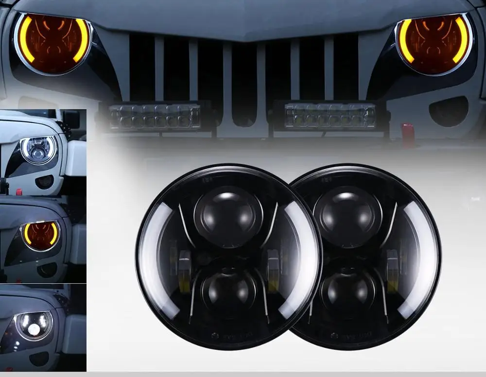 Black 2xFor Lada автомобильный светильник 7 дюймов H4 светодиодный светильник s с DRL Halo передний головной светильник Niva для Jeep 4x4 suzuki samurai amber сигнал поворота - Цвет: Black