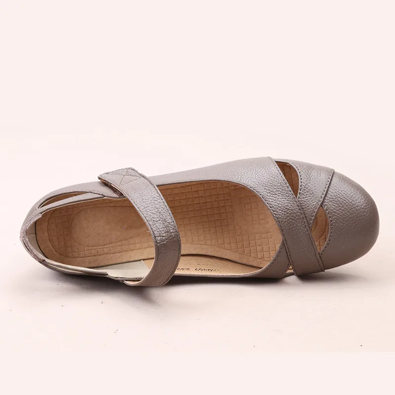 Женские летние балетки мэри джейн на липучке с круглым носком плоской подошве