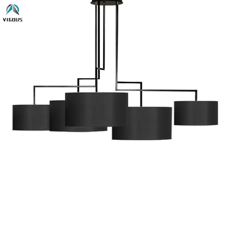 

Nordic Minimalism Fabric Lampshades Acrylic Mask Led Chandelier Living Room Matte Black Pendant Chandelier Lighting Luminarias