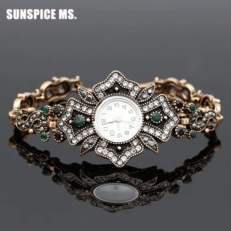 Брендовые индийские часы браслет античное ювелирное изделие золотого цвета