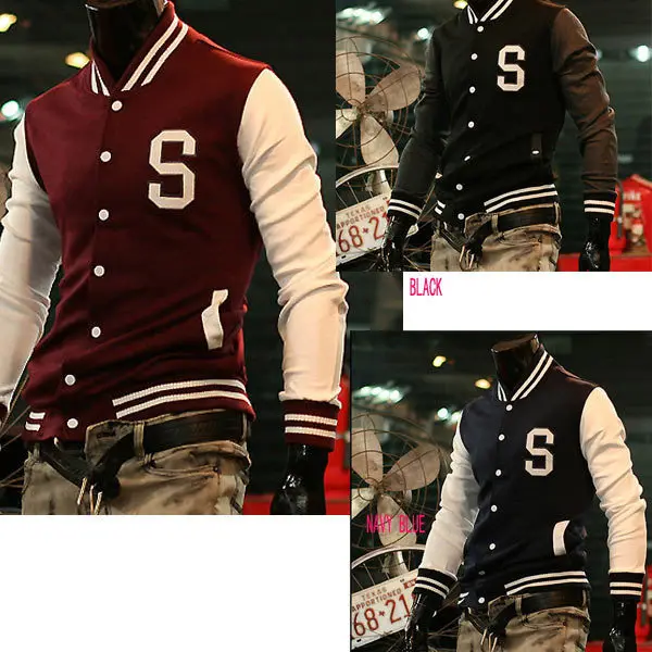 2014 Sale V-neck Mens Brand New Varsity College Letterman Slim Designed Baseball Jacket Coat | Мужская одежда
