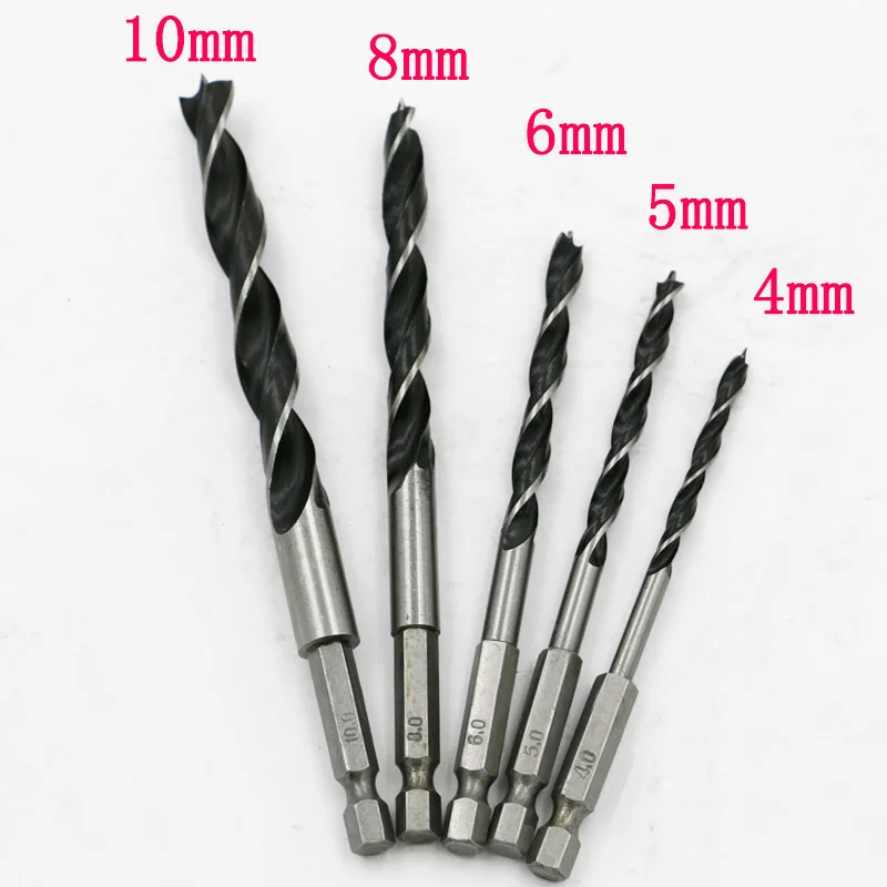 

5pcs 1/4" Hex Shank Wood HCS Drill Bit Set Quick Change Metal Tools 4/5/6/8/10mm Toolbox repair tool is easy to carry