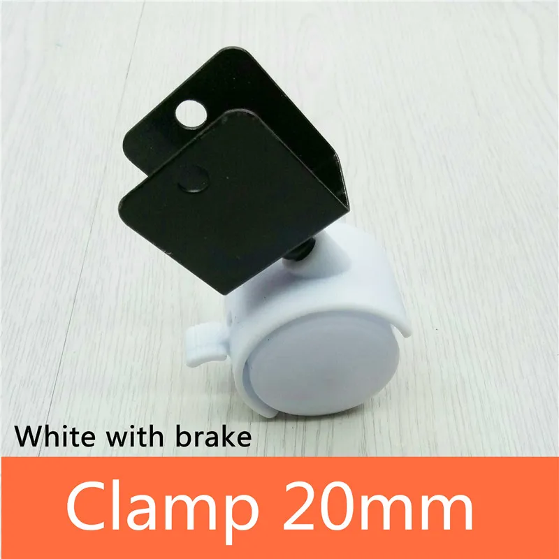 White Clamp 20mm 2 шт. 1,5 дюйма/2 дюйма черный/белый пластиковый угол тормоза поворотные ролики колесики для офисного кресла мебельная фурнитура роликовый ролик - Цвет: White Clamp 20mm