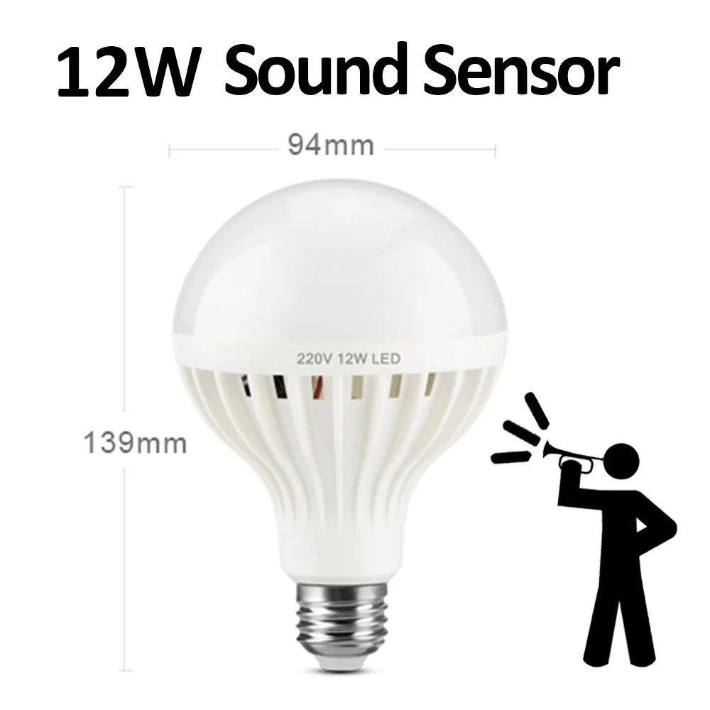 Sound Sensor 12W Сенсорный светильник s PIR сенсор светодиодный светильник с датчиком движения Ночной светильник с датчиком звука и голоса лампочка с переменным током 220 В светильник для лестницы и балкона ing - Испускаемый цвет: Sound Sensor 12W