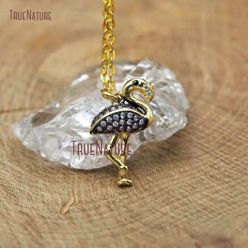 

Elegant Latest Design Female Gold Chains Necklace Cute Flamingo Animal Style Zircon Micro Pave Charm In 18 Inch NM10393