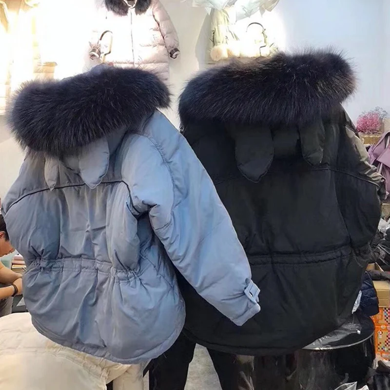 2019 женские пуховики из натурального меха енота пальто на белом утином пуху