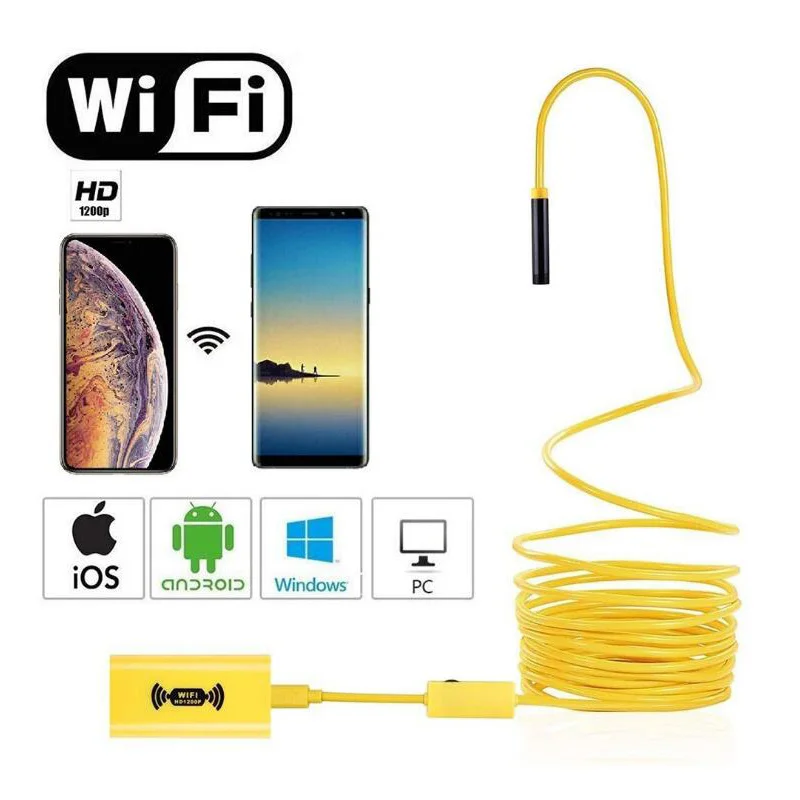 Водонепроницаемая мини камера эндоскоп HD 1200P 2 м Wi Fi 8 мм USB светодиодов для Android и
