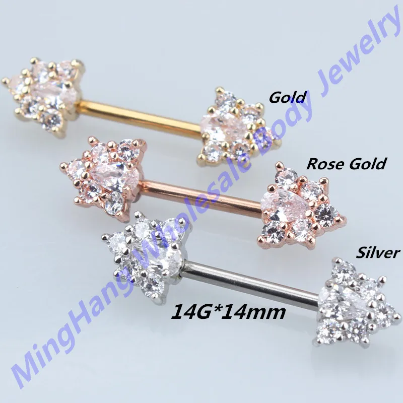 

Silver /Gold Rose/ Gold Mixed 3 Colors 316L Stainless Steel Straight CZ Zircon Bar Nipple Ring Barbell Piercing Jewelry