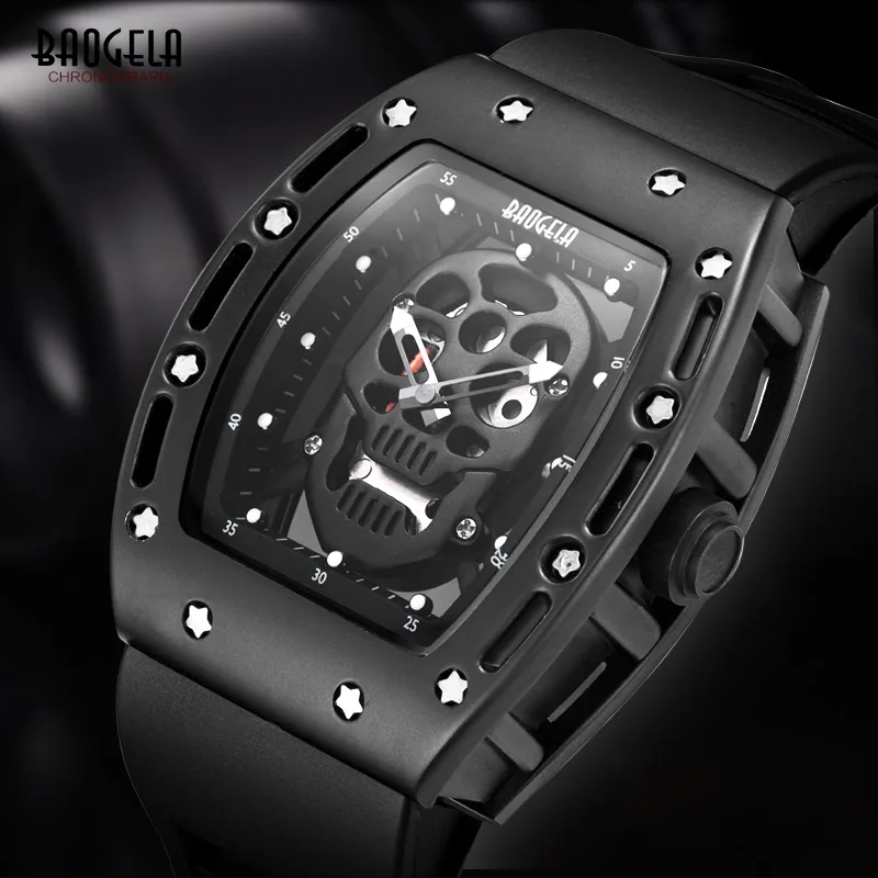Мужские часы BAOGELA роскошные брендовые Модные мужские спортивные с полым силиконовым ремешком светящиеся
