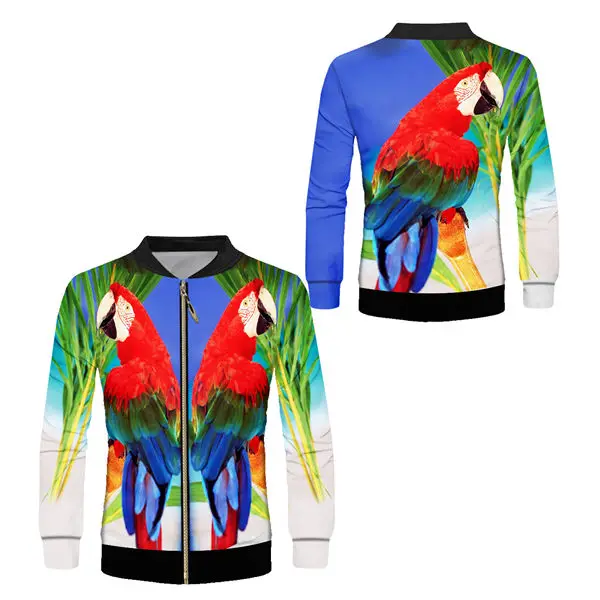 parrot jacket coat Новинка, бейсбольные куртки на молнии с 3d принтом в виде золотой цепочки, мужская и женская уличная куртка в стиле хип-хоп, университетская куртка, пальто на заказ, S-6XL - Цвет: parrot jacket coat
