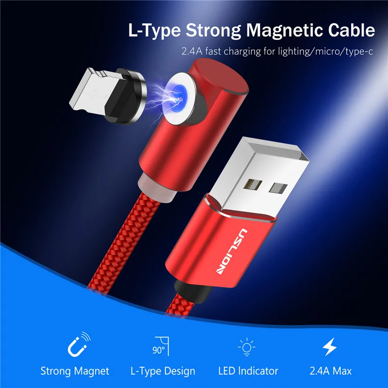 USLION Магнитный Micro USB кабель type-c Зарядка для iPhone samsung Магнитная Зарядка адаптер type C кабели для мобильных телефонов шнур