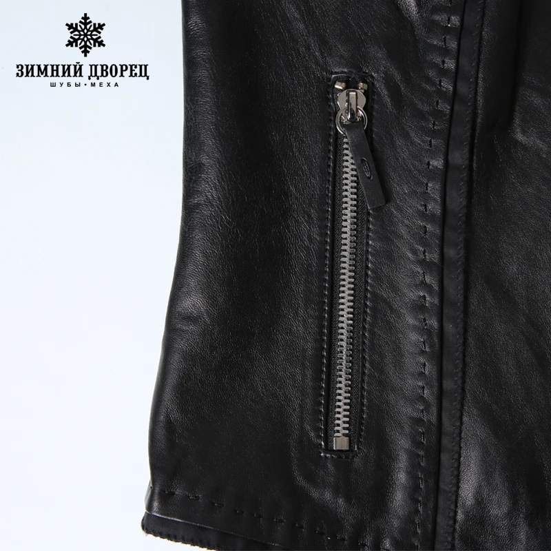 ЗИМНИЙ ДВОРЕЦ 2017 мода Лучшие продажи кожаная куртка Короткая Овчины Вскользь