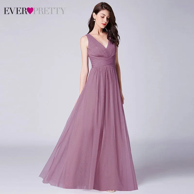 EP07526OD Новые платья для подружек невесты Ever Pretty EP07526OD элегантные трапециевидные длинные тюлевые Плиссированные Свадебные Вечерние платья с v-образным вырезом - Цвет: EP07526OD