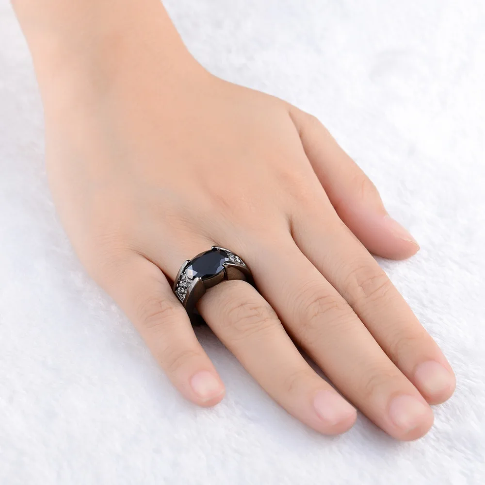 Мужское Винтажное кольцо SuoHuan черное с большим камнем и кристаллом из циркония