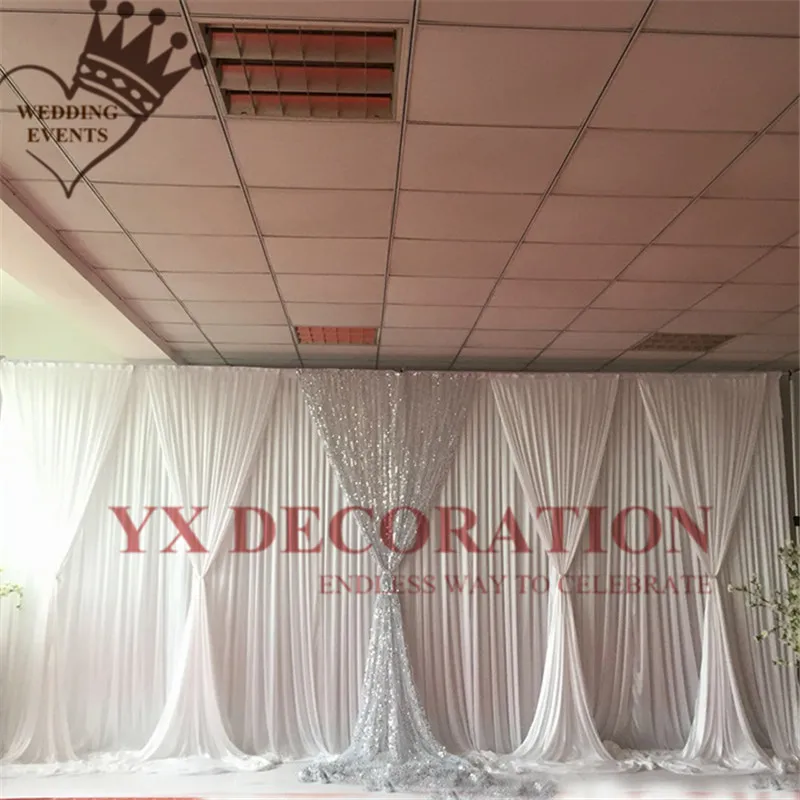 10X20FT Белый Цвет ледяной шелк фон занавес с шелковыми блестками ткань драпировка