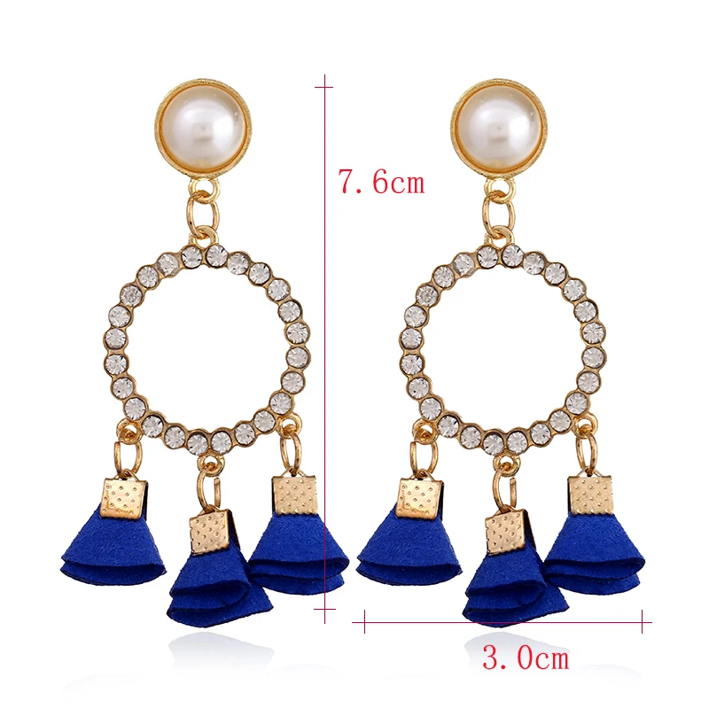 New Fashion Imitation Pearls Dangle Crystal Rhinestone Circles Fabric Tassel Drop Earrings For Women Statement Jewelry AE121 | Украшения и