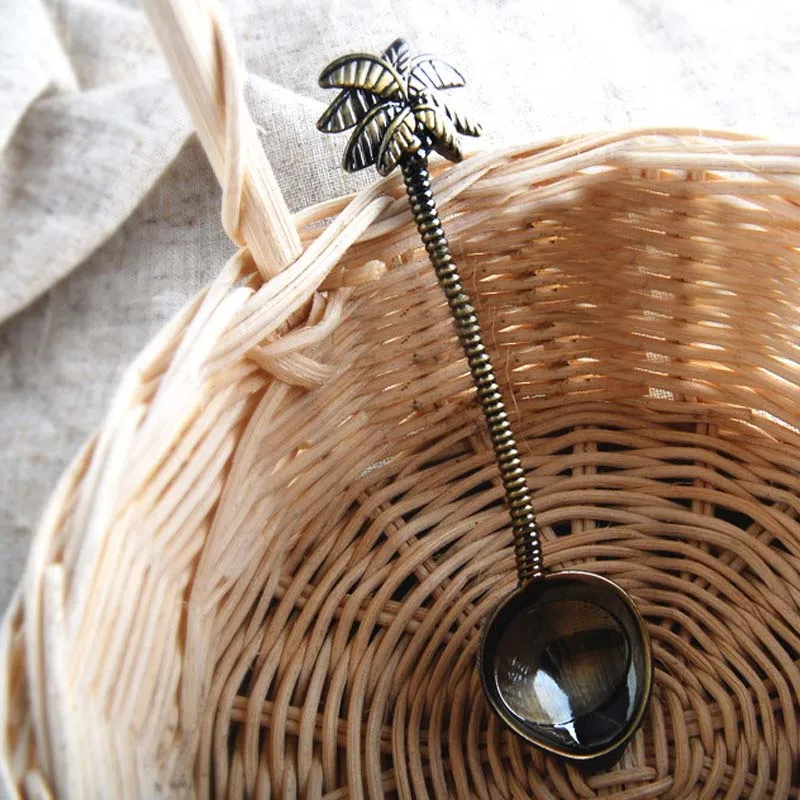 Brown Tofok, винтажная ложка, Кокосовая пальма, резная, для кофе, для перемешивания, столовые приборы, столовые приборы, мини, десерт, закуски, совок для подарка, кухонная посуда - Цвет: Brown