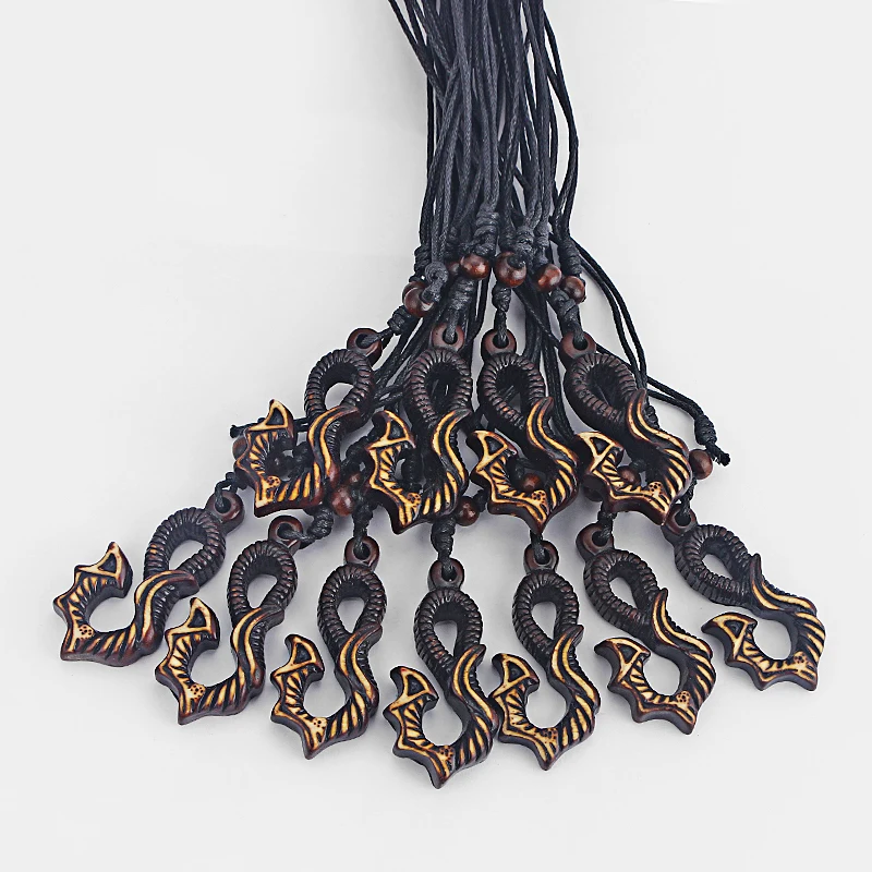 12pcs Fashion Imitation Bone Maori Fish Hook Pendant Necklace Jewelry Yak Hawaiian Handmade Accessories Gifts For Friends | Украшения и