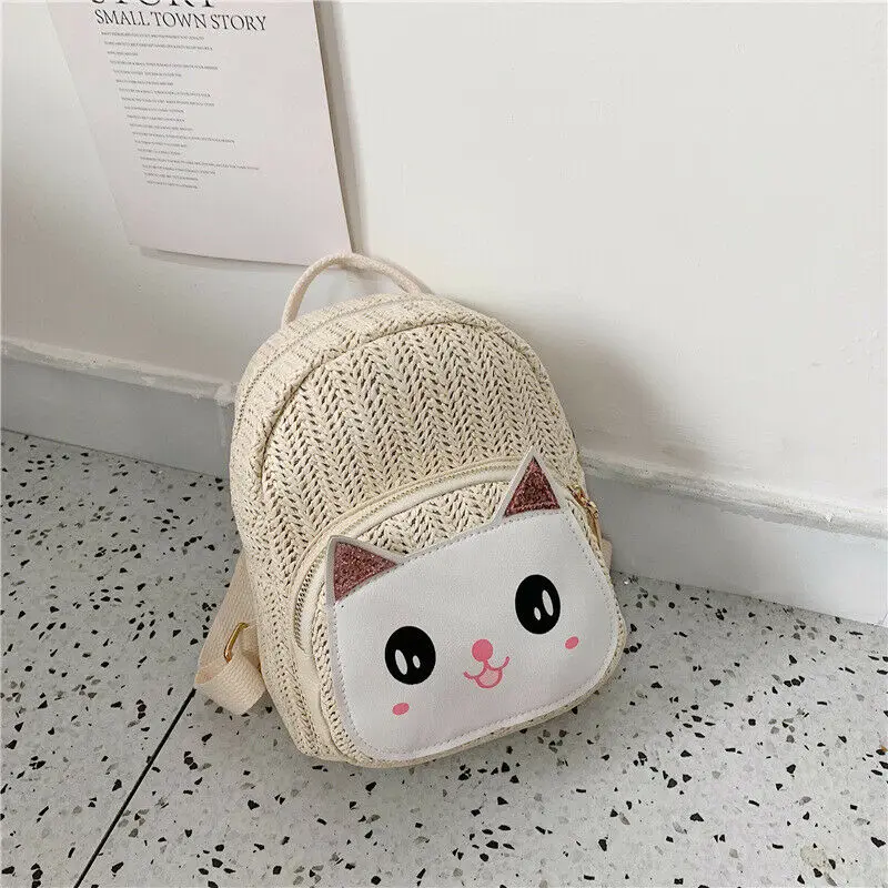 White cat Новинка года; популярный детский рюкзак для мальчиков и девочек; милый тканый рюкзак с бантиком и мультяшным кроликом и котом; рюкзак на плечо; маленькая школьная сумка - Цвет: White cat