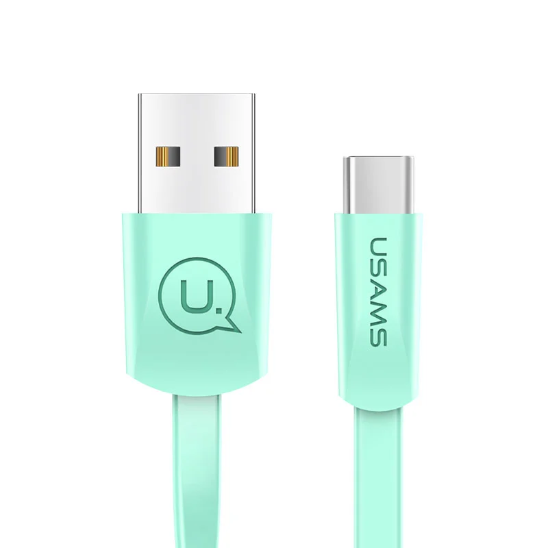 Green USB type-c кабель, USAMS 2A Быстрая зарядка синхронизации данных Плоские USB кабели для samsung s9 s8 c-кабель зарядное устройство кабель type c usb зарядное устройство - Цвет: Green