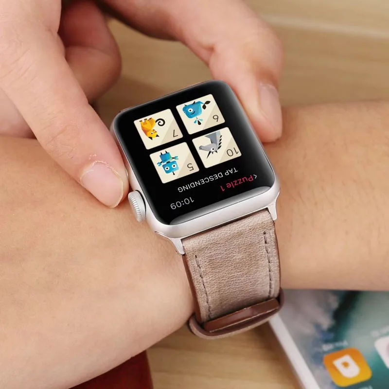 Для Apple Watch 42 мм 44 коричневый ремешок из искусственной кожи iwatch для серии 4 3 2 1
