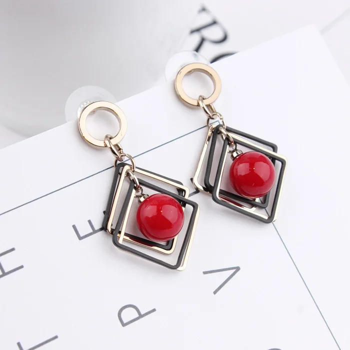 MOONROCY кристалл серьги Модные женские Розовое золото Цвет красный шар Серьги Квадратные две стороны серьги для женщин дропшиппинг - Окраска металла: Earring stud