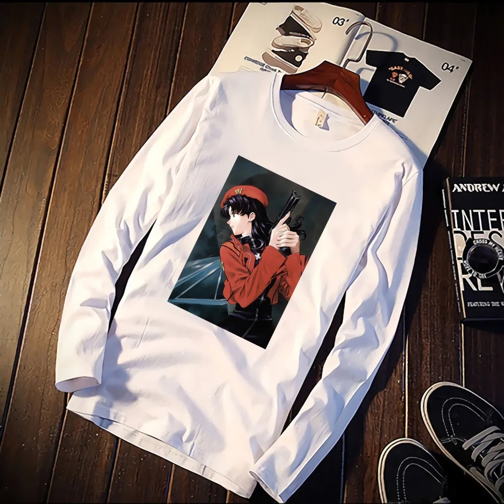 Футболка из чистого хлопка с принтом Evangelion, модные повседневные Топы И Футболки с длинными рукавами, брендовая одежда унисекс