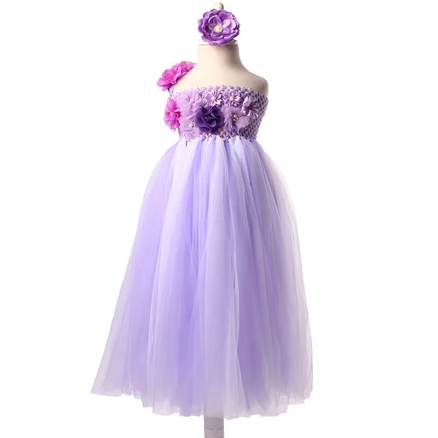 Ksummeree Girls Flower Tutu Dress with Headband Lavender Lilac Wedding Bridesmaid Photo Props Costume TS122 | Детская одежда и
