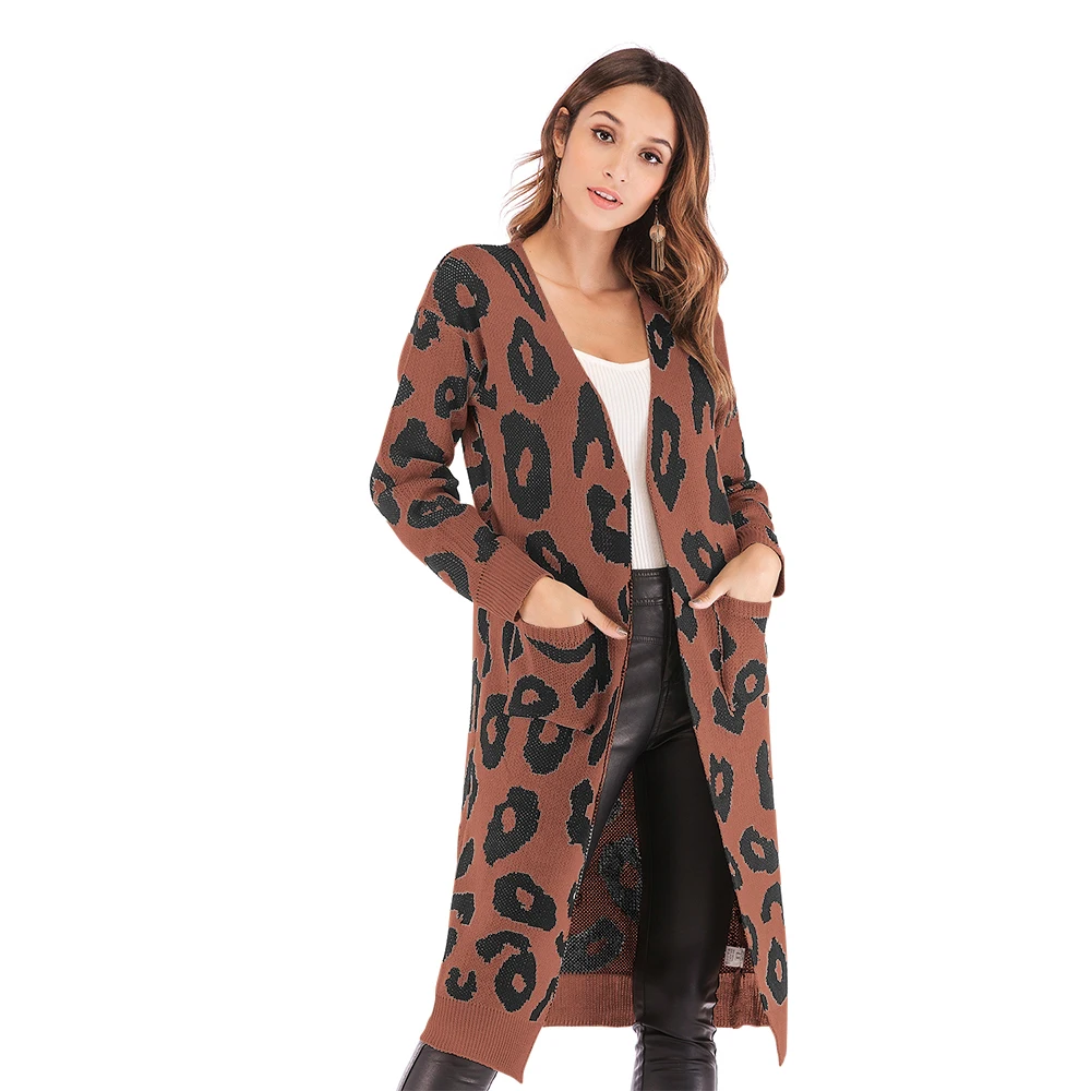 2018 Autumn Winter Fashion Women Long Sleeve loose Leopard knitting cardigan sweater Knitted Female Cardigan pull femme |