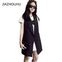 large size 4xl spring fashion female turn down collar long vest summer new womens was thin loose vests black sleeveless coat