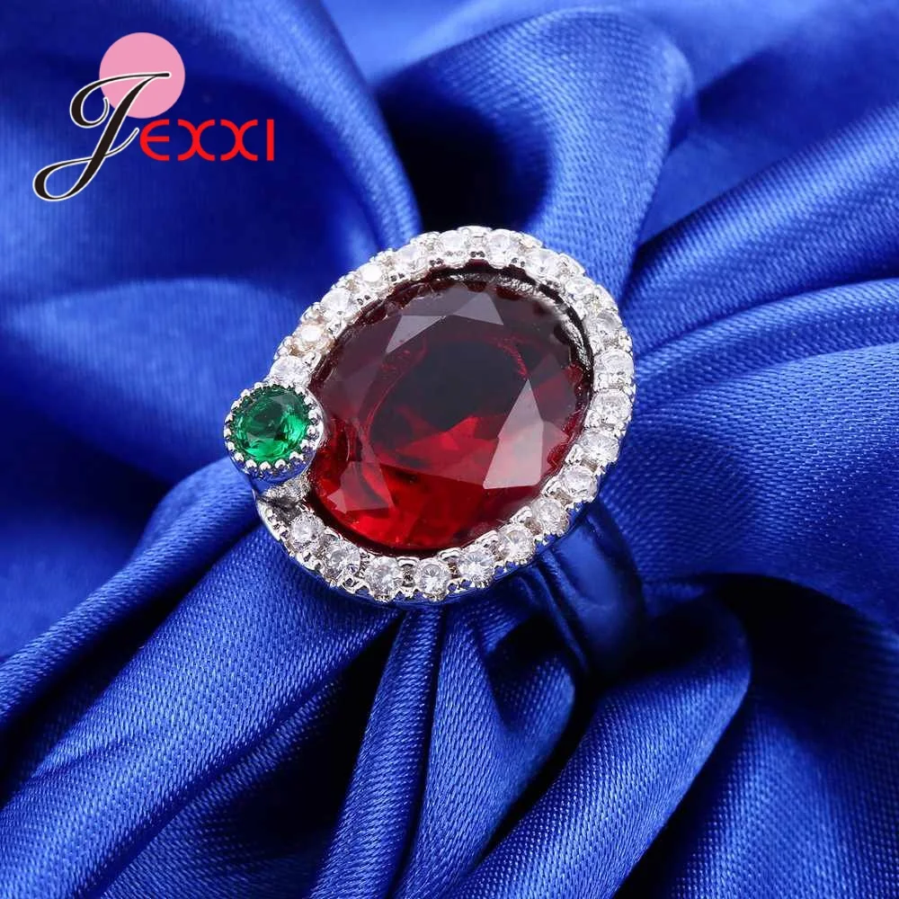 

High Quality Fashion Jewelry Silver Color Oval Red Green Cubic Zirconia 925 Sterling Silver Rings For Women Party Gift