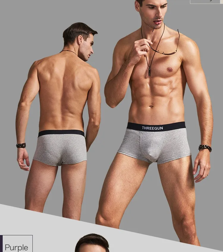 THREEGUN 4шт / Lot Boxer Шорты Сексуальные U Выпуклые нижнее белье Мужчины Хлопок Гей Нижнее белье Мужчины Бренд Большие размеры Underpants vetement homme