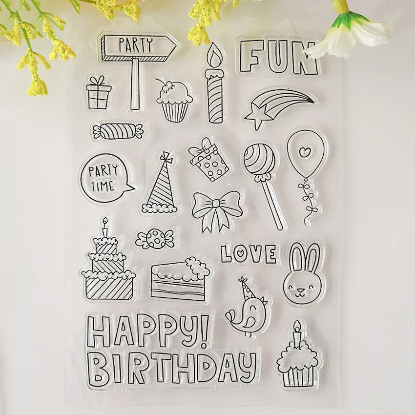 С днем рождения Коллекция штампов Свеча для торта воздушный шар резиновые