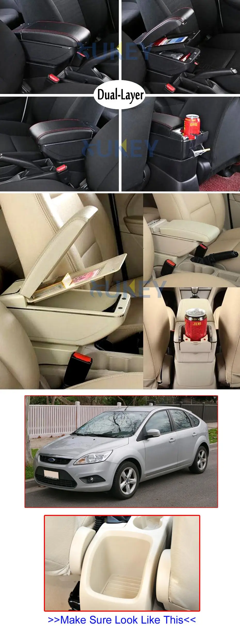 Автомобильный двухслойный подлокотник подходит для Ford Focus 2 MK2 2005-2011 подлокотник центральная консоль коробка для хранения лоток кожаные аксессуары 2010 2009