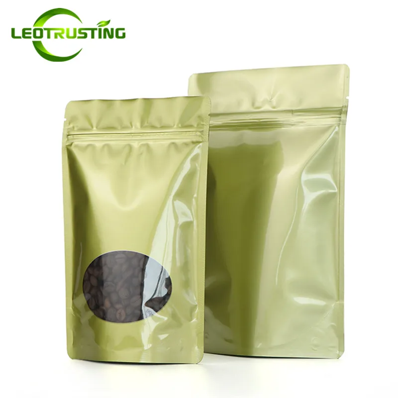 

Leotrusting 50pcs Stand up Champagne Gold Aluminum Foil Window Ziplock Bag Doypack Coffee Tea Package Bag Hand Spinner Toys Bag