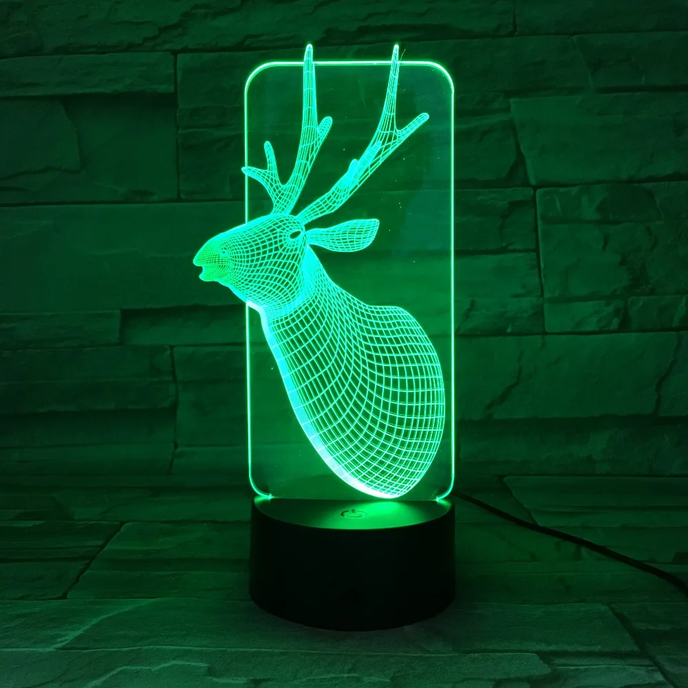 Симпатичный Рождественский Олень 3D Ночной светильник 7 цветов смены USB