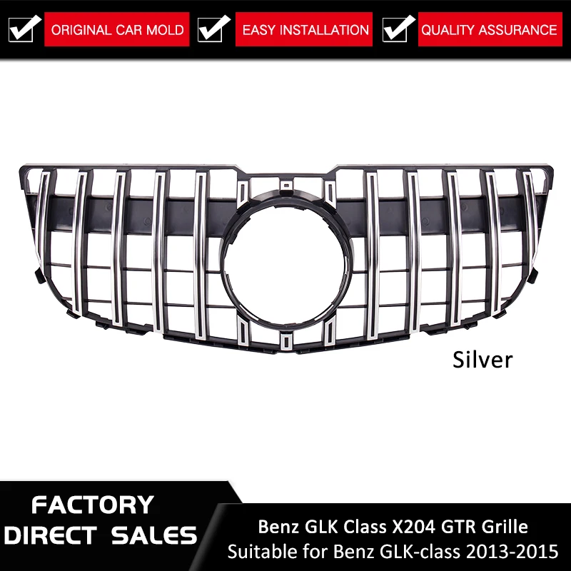 X204 GT GTR стильная Решетка переднего бампера для Mercedes GLK X204 2012- SUV GLK250 GLK300 GLK350 черная/Серебристая решетка