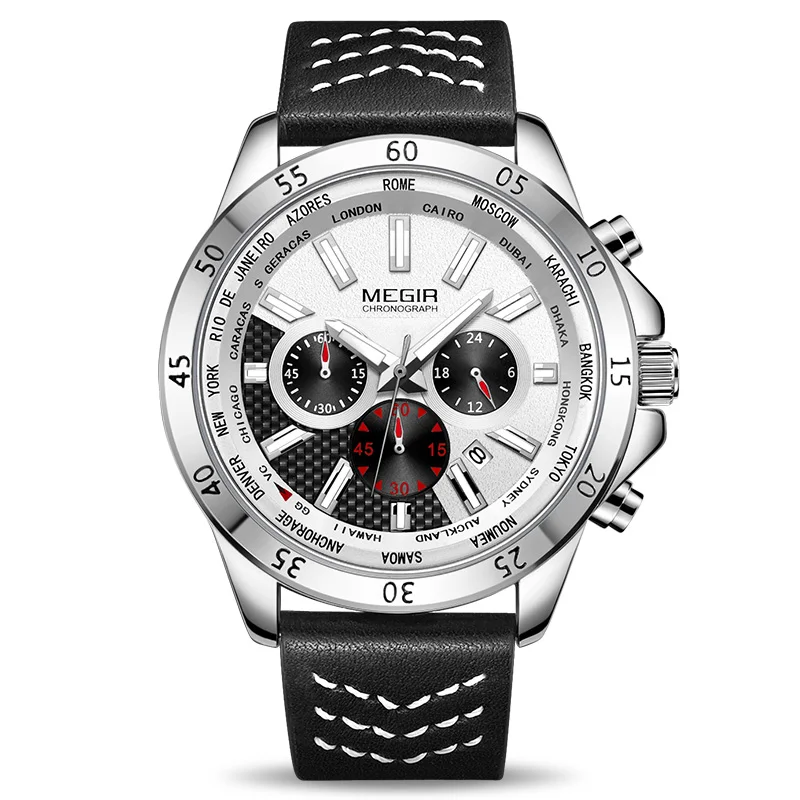 Silver color case Erkek Kol Saati MEGIR часы для мужчин модные спортивные кварцевые мужские s часы Лидирующий бренд Роскошные военные часы Relogio Masculino Zegarek Mesk - Цвет: Silver color case