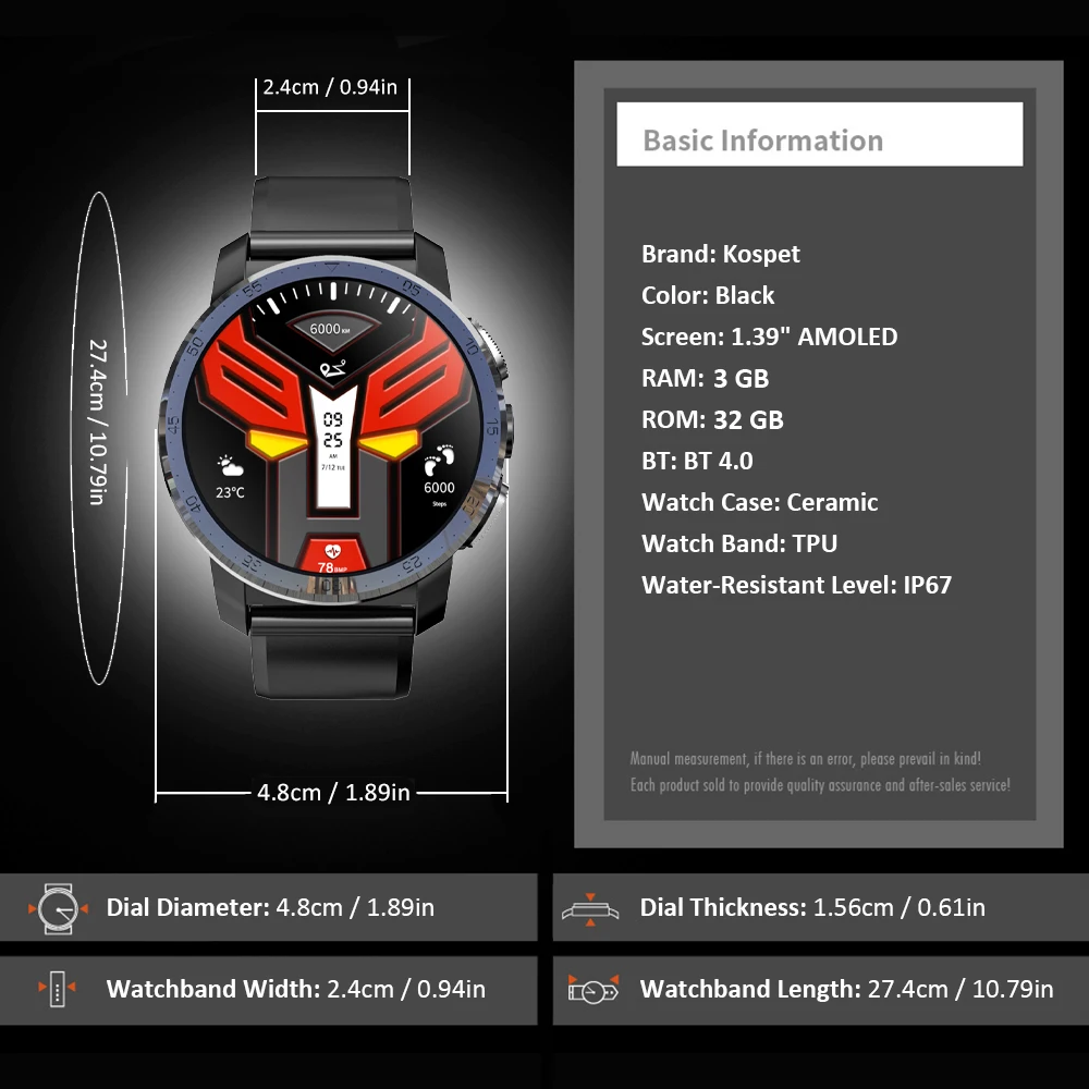 Смарт-часы Kospet Optimus Pro, 4G, gps, Android, две системы, 3 ГБ, 32 ГБ, 800 мА/ч, батарея 1,39 МП, камера дюйма, WiFi, Смарт-часы для мужчин