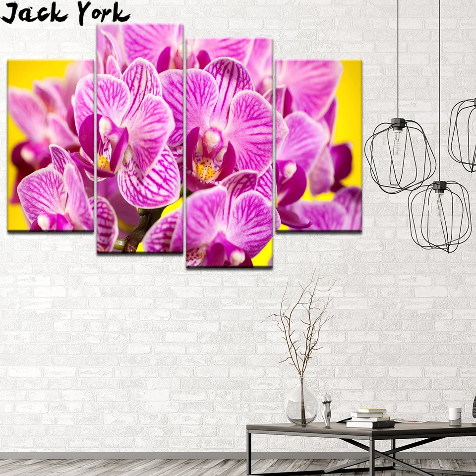Canvas Painting orchid flower zen decor 4 Pieces Wall Art Modular Wallpapers Poster Print Home Decor free shipping | Дом и сад