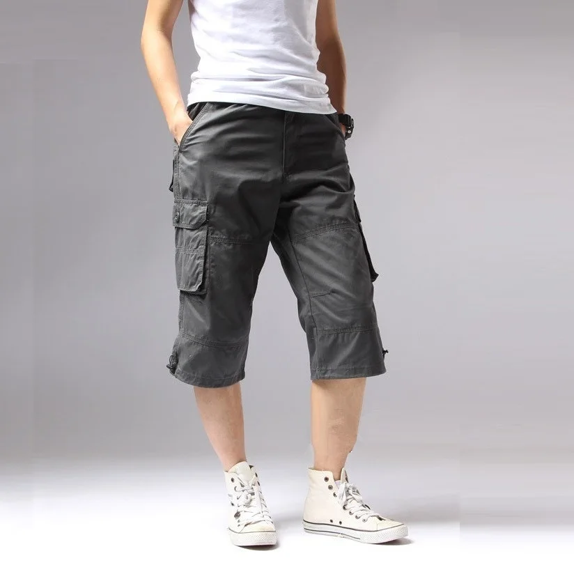Фото Шорты-карго мужские длинные с карманами до колена хлопковые повседневные
