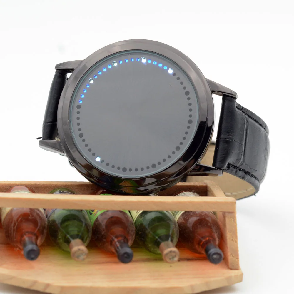 Модные светодиодные часы с сенсорным экраном кожаный ремешок кварцевые наручные