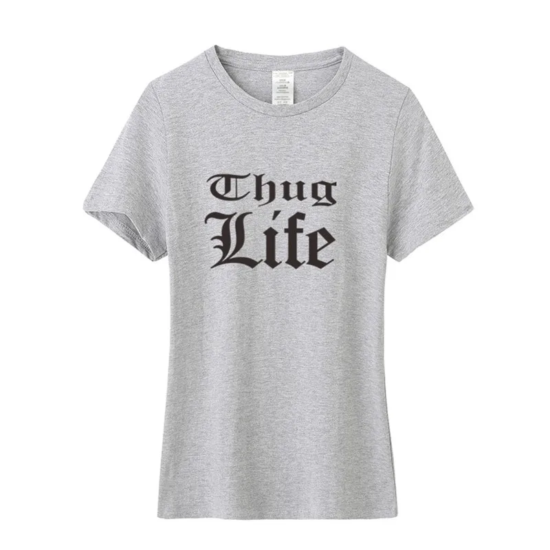 Thug Life футболка Для женщин топы для девочек модные хлопковые хип хоп рэп Тупак 2PAC