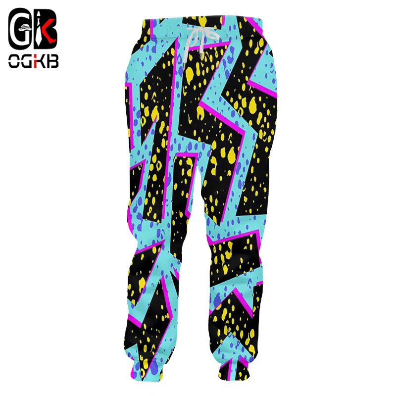 Мужские свободные длинные штаны OGKB синие спортивные с 3D принтом шаровары в стиле