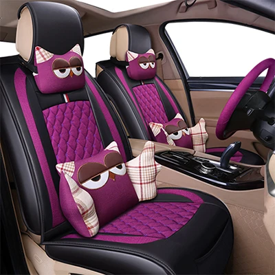 Purple Deluxe Передняя+ задняя) кожаные и льняные автомобильные чехлы для сидений renault logan 2 laguna 2 sandero fluence megane 2 3 symbol kadjar kangoo sander - Название цвета: Purple Deluxe